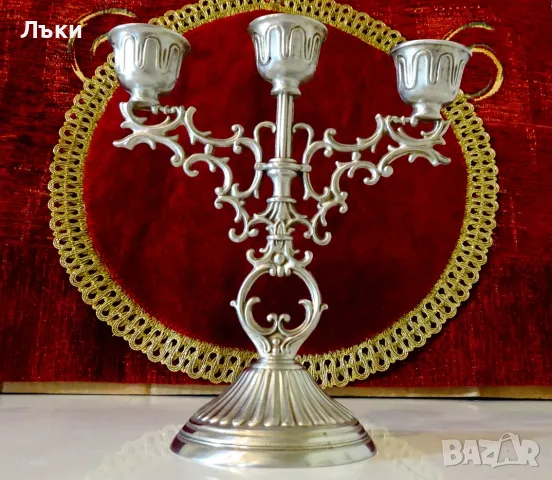 Калаен свещник тройка,бароков релеф. , снимка 2 - Антикварни и старинни предмети - 55530640