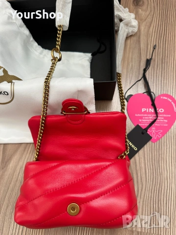 Чисто нова чанта Pinko LOVE MICRO PUFF в червен цвят, снимка 5 - Чанти - 54983251