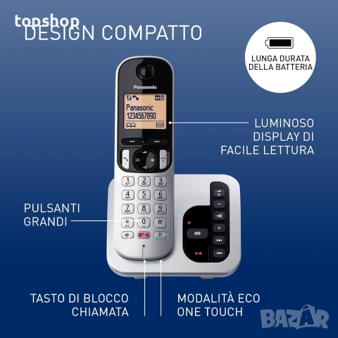 Чисто Нов Дигитален Безжичен Телефон Panasonic KX-TGC260 Сребрист с Телефонен Секретар и Блокиране.., снимка 2 - Други - 54985564