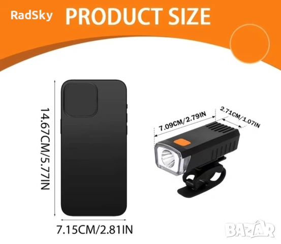 LED фар за велосипед колело тротинетка, USB зареждане, снимка 2 - Велосипеди - 54668365