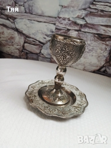Посребрена чашка с чинийка с гроздове , снимка 6 - Антикварни и старинни предмети - 54273690