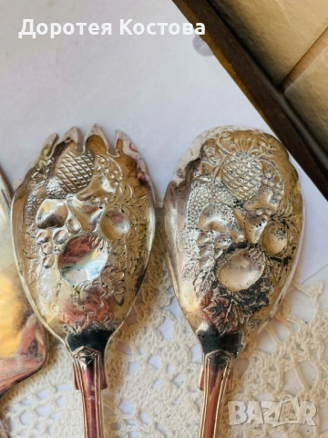 Красиви посребрени прибори за сервиране, 3 бр с маркировки, снимка 14 - Антикварни и старинни предмети - 54373851
