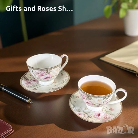 Порцеланова серия с винтидж рози, снимка 3 - Чаши - 54060064