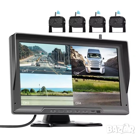 Безжични камери с монитор, паркиране, за камион, заден ход, DVR запис, тир, автобус, задно виждане
