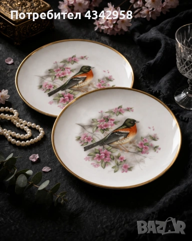  Винтидж порцеланови чинии за стена с японски мотив – птица и сакура.1970-1980г., снимка 2 - Антикварни и старинни предмети - 54032631