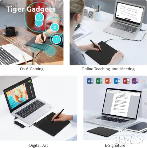 GAOMON S620 Pen Tablet с безбатерийна писалка, 8192 нива на натиск, 4 програмируеми бутона, снимка 7 - Таблети - 55296298