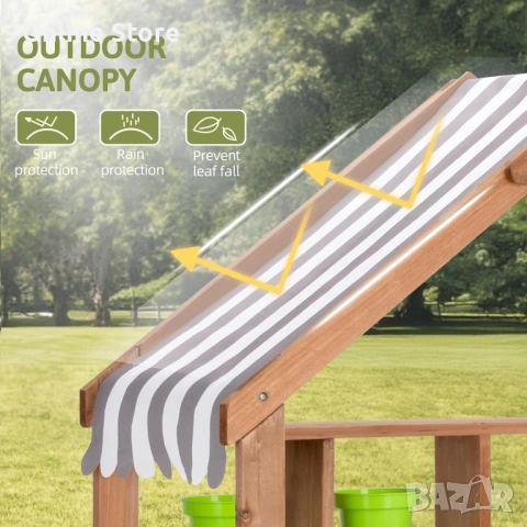 Детска дървена кухня OOOK с навес – масивна ела, аксесоари, за 3+ години, снимка 4 - Образователни игри - 54176394