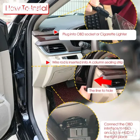 Автомобилен Head-Up дисплей, HUD проектор за предно стъкло, 1280x720, OBD НОВ, снимка 5 - Аксесоари и консумативи - 55468439