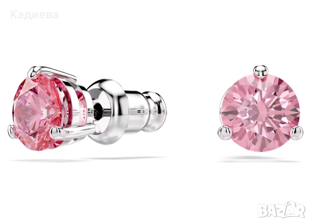 Обеци Swarovski с розов кръгъл кристал, с винт , снимка 5 - Обеци - 55157205