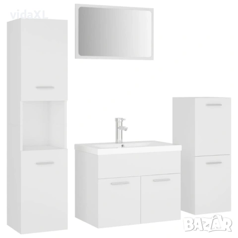 vidaXL Комплект мебели за баня, бял, инженерно дърво(SKU:3071360.)