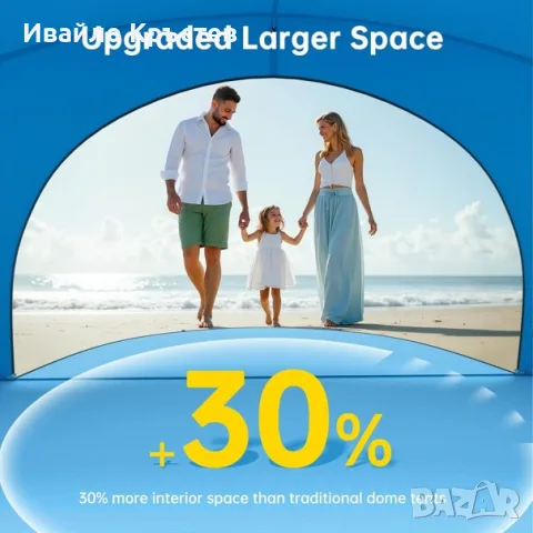 Плажна палатка за 1-3 човека с 2 ципа за 2 врати – синя, снимка 5 - Палатки - 55452398