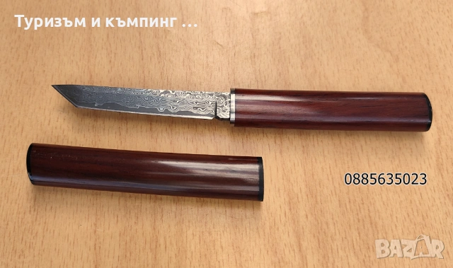 Малък нож с фиксирано острие от дамаска стомана, снимка 6 - Ножове - 54654545