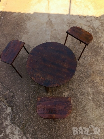 Дървена софра с три столчета , снимка 2 - Декорация за дома - 54312348