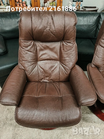 Комплект от две Relax кресла с табуретка от естествена кожа , снимка 5 - Дивани и мека мебел - 54129600