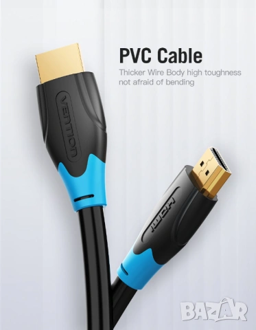 Кабел Vention HDMI v2.0 M/M 4K/60Hz Gold - 3 метра, снимка 8 - Друга електроника - 54421520