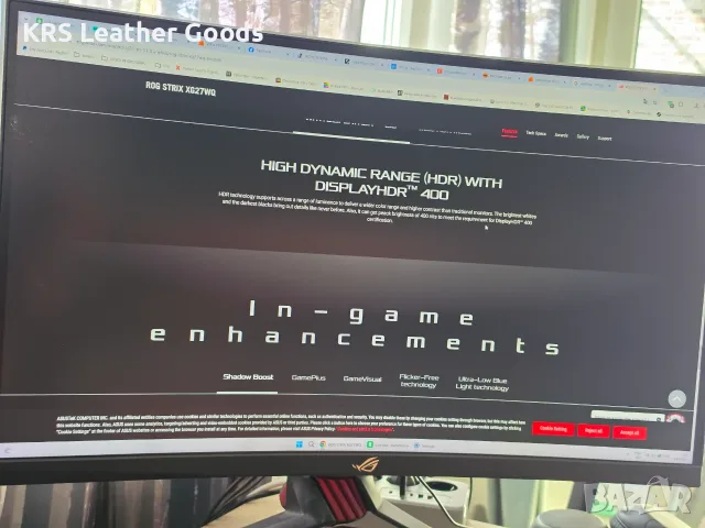 Гейминг монитор 27" ASUS ROG Strix XG27WQ – за лек ремонт / Здрава матрица и работещ, снимка 2 - Монитори - 55582980