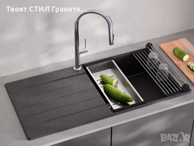 Графит кухненска мивка от гранит Копенхаген 1000x500 Top 60, снимка 2 - Мивки - 55123791