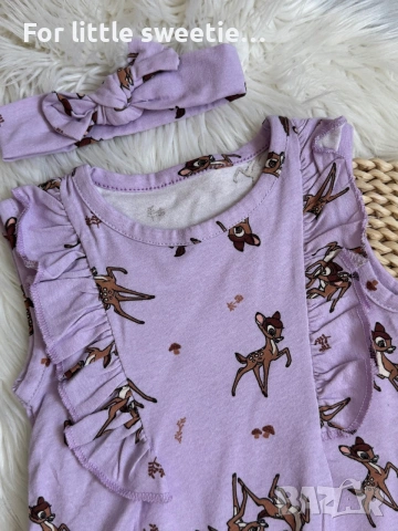 Памучно ромпърче с лента за глава 💜 Размери: 3м и 9м , снимка 2 - Комплекти за бебе - 55026951