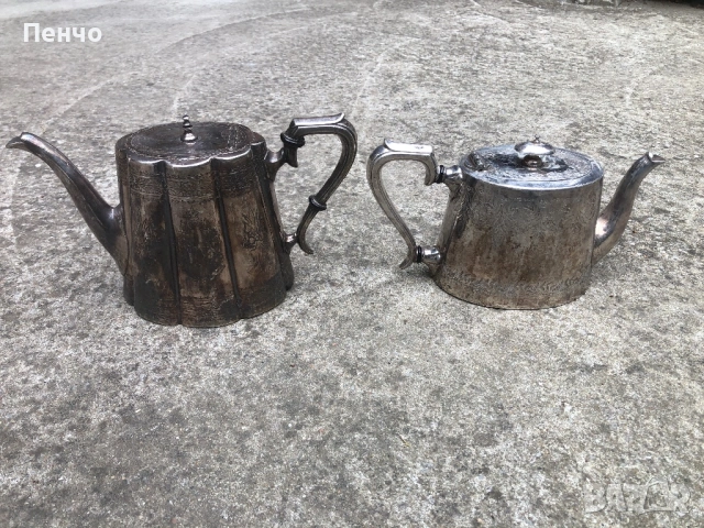 старинни дебело посребрени съдове /чайник, кана/ - два броя
