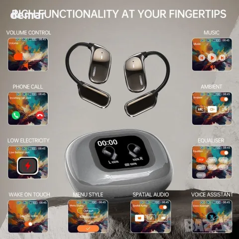 Безжични Bluetooth слушалки с микрофон и touch дисплей, пространствен съраунд звук (Wireless 5.4), снимка 2 - Bluetooth слушалки - 55662663