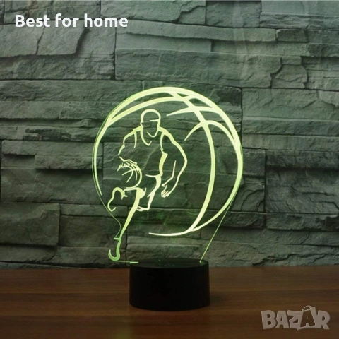 3D баскетболна лампа USB захранване 7 цвята невероятна оптична илюзия 3D LED лампа, снимка 4 - Лед осветление - 54658799