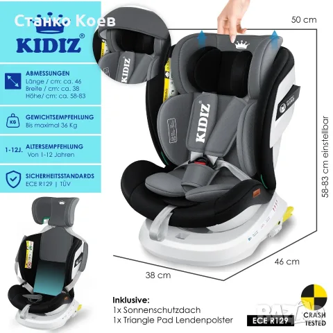 Детско столче за кола с ISOFIX, завъртащо се на 360°, снимка 12 - Аксесоари и консумативи - 54849193