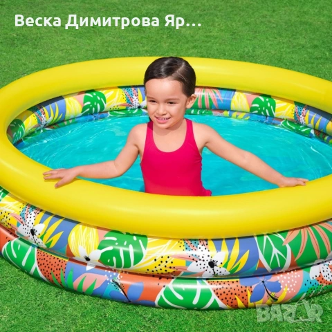 Детски надуваем басейн Ø168x38 см – 508 л, тропически дизайн, 3 въздушни пръстена, 2+ години, снимка 5 - Басейни и аксесоари - 54933585