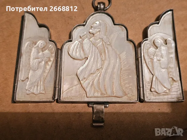 автентична сребърна икона триптих, снимка 5 - Антикварни и старинни предмети - 55606127