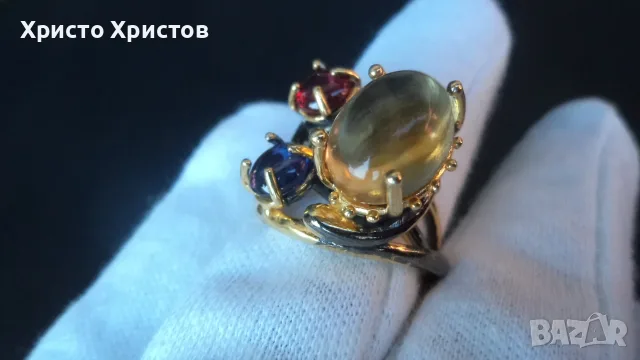 Сребърен бутиков пръстен уникат с натурални камъни, снимка 4 - Пръстени - 55564517