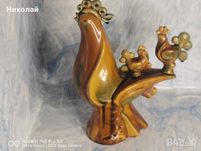 Стара Съветска Керамична Фигура ЗИК Конаково Кокошка с Пиленца