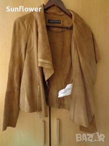 Дамско бежово яке ZARA, 100% естествена велурена кожа, размер M  , снимка 8 - Якета - 54583582