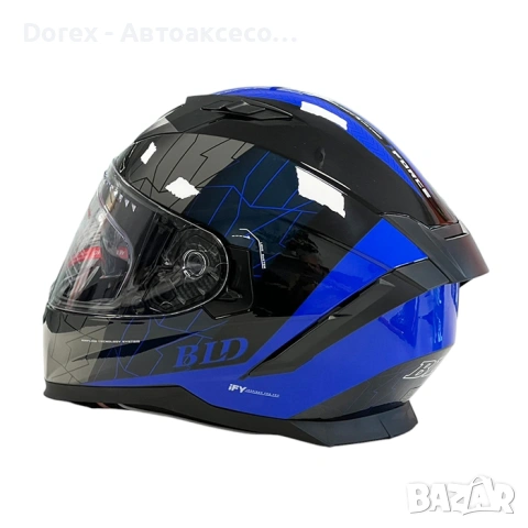 Мото каска с механизъм за слънчеви очила  -  S, M или L - черно-синя, снимка 5 - Аксесоари и консумативи - 54998682
