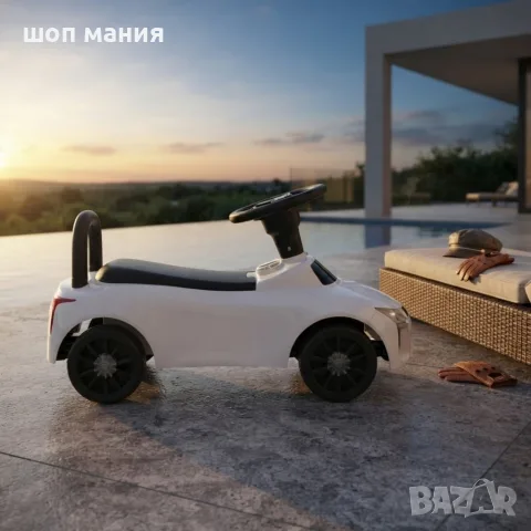 Детска кола за бутане 3 в 1 с дръжка, педал за газ, светлини и звуци, бяла, до 25 кг