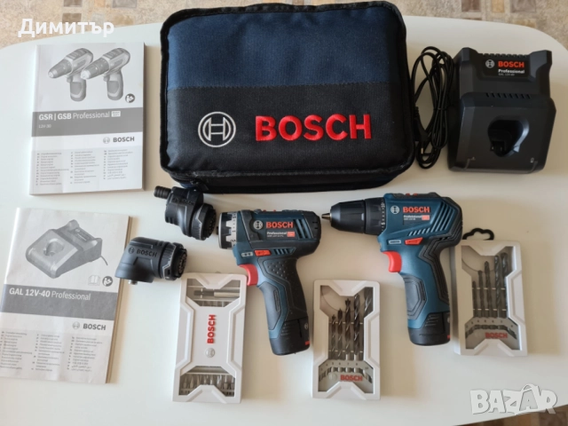 Комплект два винтоверта зарядно и батерии Bosch GSR 12V-15 FC и GSR 12V-30