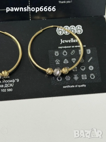 Златни обеци 14К - 2,60 грама, снимка 2 - Обеци - 54027239