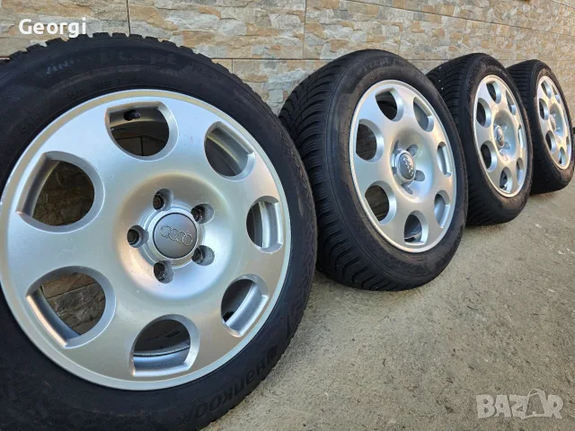 Продавам ОРИГИНАЛНИ джанти+гуми 16 ' цола 5x112 AUDI A4,a6 7,J ET45 централен отвор 57,1, снимка 3 - Гуми и джанти - 55468122