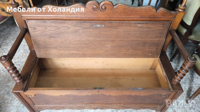 Антикварна дъбова пейка с ракла, снимка 7 - Антикварни и старинни предмети - 54078134