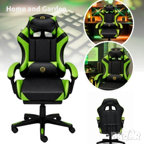 Ергономичен геймърски стол с масажна функция и поставка за крака, PU екокожа, снимка 5 - Столове - 54026709