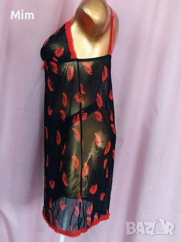 М/L Черна ефирна нощница на целувки , снимка 4 - Нощници - 54349422