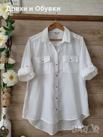 Бяла риза от памук  и реми Esprit , снимка 5 - Ризи - 51197155
