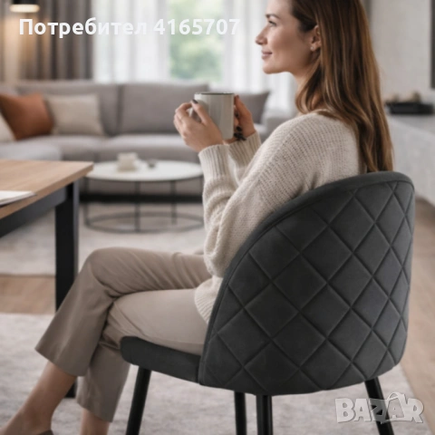 Дизайнерски сив стол FARO – тапициран, стабилен и удобен, снимка 2 - Столове - 53977742