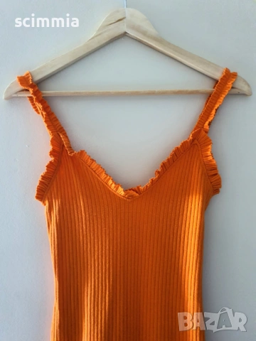 Zara оранжева рипсена миди рокля размер S дамска bodycon рокля, снимка 4 - Рокли - 54803826