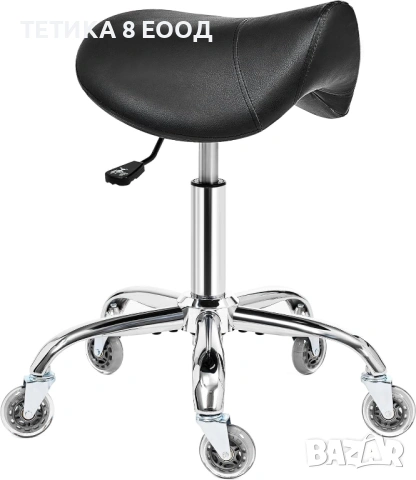 Ергономичен стол тип „седло“, табуретка, регулируем, на колела, кожен