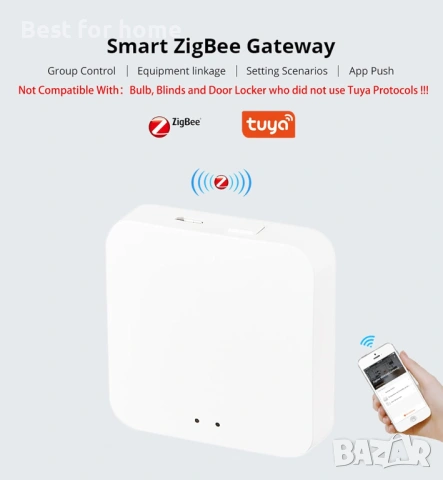 ZigBee 3.0 Hub WiFi & Bluetooth двоен режим шлюз, само за Tuya продукт Smart Home Bridge безжично, снимка 2 - Рутери - 54379604