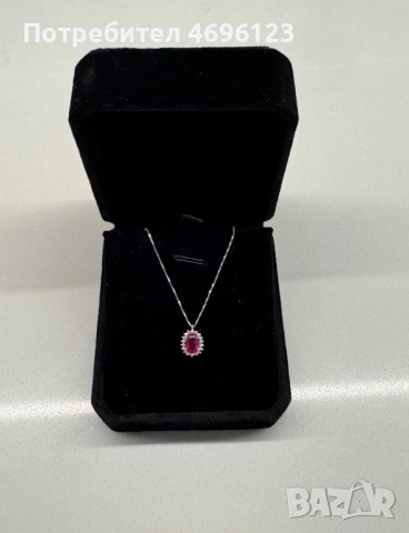 Диамантено Колие с Рубин /Бяло Злато 14кт, снимка 4 - Други - 54004735
