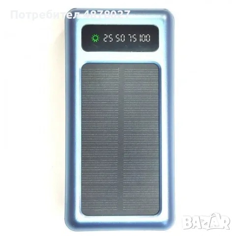 Външна батерия със соларен панел Power bank UKC 8412 10 000 Mah кабел за зареждане 4в1 Син, снимка 9 - Външни батерии - 55512820