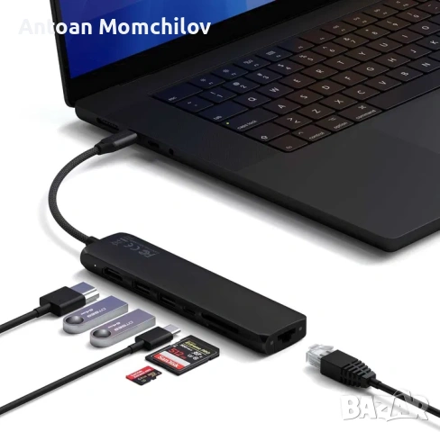 USB C хъб Satechi 7 in 1 Slim PLUS Ethernet, снимка 9 - Лаптоп аксесоари - 54827764
