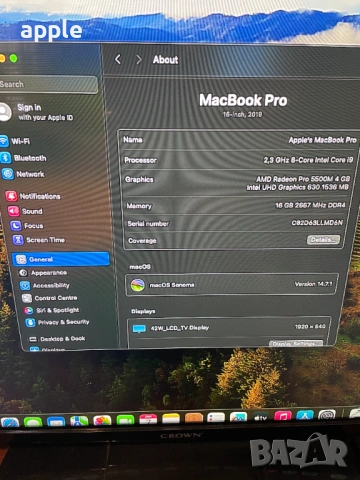 КАТО НОВ 16" Core i9 MacBook Pro A2141 (2019) Space Gray-i9/16GB RAM/1TB SSD, снимка 10 - Лаптопи за работа - 54082870