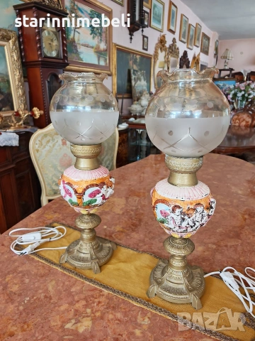 Чифт порцеланови настолни лампи , снимка 3 - Настолни лампи - 54740414