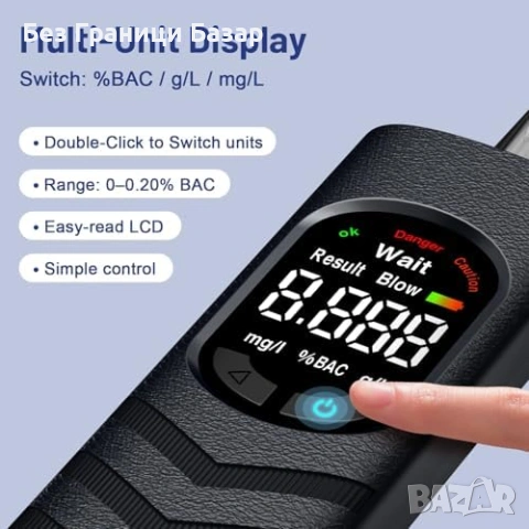 Нов Дигитален тестер за алкохол USB-C дрегер LCD 20 накрайника мундщука, снимка 3 - Друга електроника - 54283770